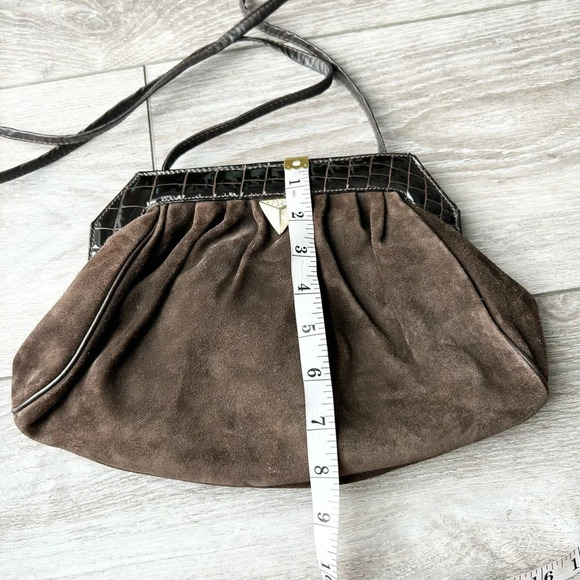 Vintage High Fashion Croc Patent Leather Suede  Leather Crossbody Clutch - Picture 15 of 15